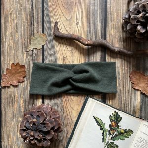 Knotenstirnband aus Merinojersey dunkelgrün